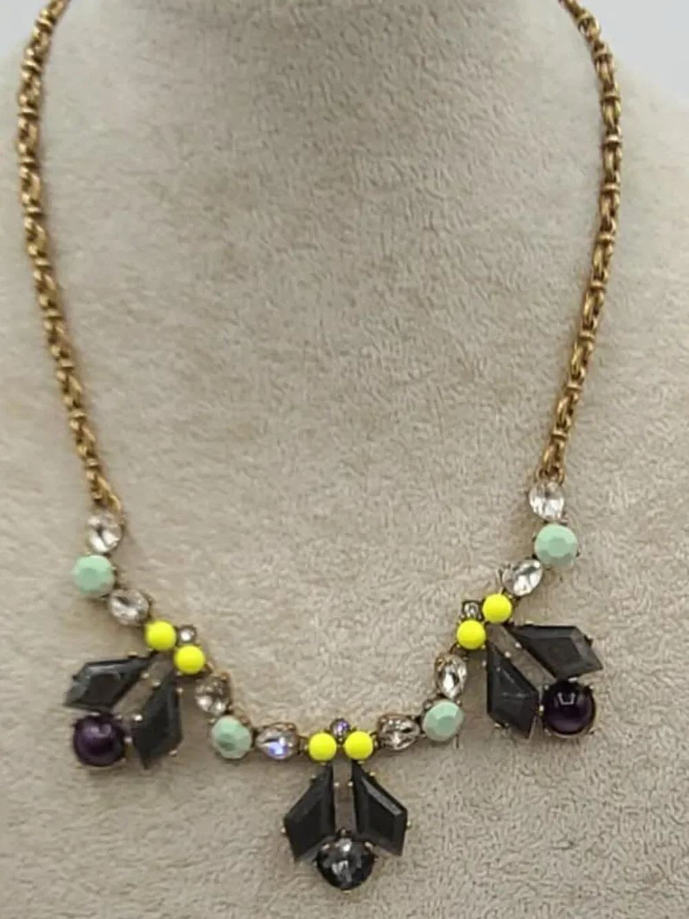 J Crew Gold Tone Multi Color Crystal Necklace NWT
